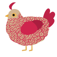 A beige and crimson chicken with a double-lace pattern