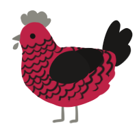 A crimson and sable chicken with a lace pattern
