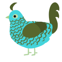 A aqua and olive chicken with a lace pattern