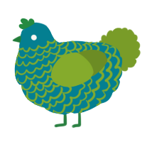 A sea and chartreuse chicken with a lace pattern