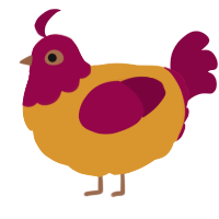 A orange and maroon chicken with a head pattern