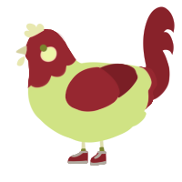 A apple and crimson chicken with a head pattern