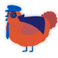 A vermilion and red chicken with a half-lace pattern