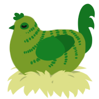 A chartreuse and leaf chicken with a half-bar pattern