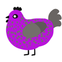 A amethyst and grey chicken with a speckle pattern
