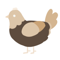 A bark and beige chicken with a head pattern