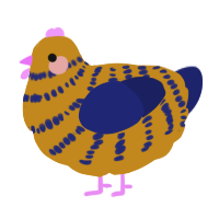 A ochre and navy chicken with a bar pattern