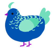 A ultramarine and mint chicken with a half-lace pattern