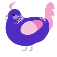 A indigo and pink chicken with a neck-band pattern