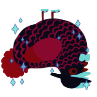 A sable and red chicken with a lace pattern