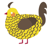 A yellow and bark chicken with a lace pattern