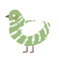A grass and white chicken with a bar pattern
