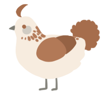 A cream and brown chicken with a neck-speckle pattern