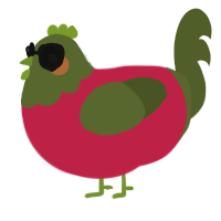 A crimson and olive chicken with a head pattern