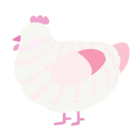 A white and rose chicken with a bar pattern