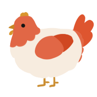 A cream and vermilion chicken with a head pattern