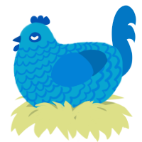 A cerulean and sapphire chicken with a lace pattern