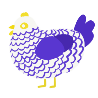 A white and indigo chicken with a lace pattern