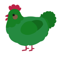 A viridian and leaf chicken with a head pattern