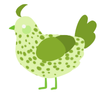 A apple and chartreuse chicken with a speckle pattern