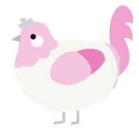 A white and pink chicken with a head pattern