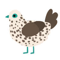 A cream and bark chicken with a speckle pattern