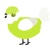 A lime and white chicken with a head pattern