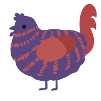 A overcast and red chicken with a bar pattern