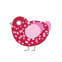 Mimi, a crimson and pink chicken with a speckle pattern