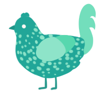 A turquoise and mint chicken with a speckle pattern