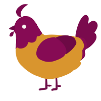 A orange and wine chicken with a head pattern