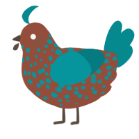 A russet and teal chicken with a speckle pattern