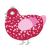 Mimi, a crimson and pink chicken with a speckle pattern