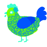 A grass and ultramarine chicken with a double-lace pattern