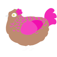 A brown and fuchsia chicken with a half-lace pattern