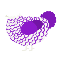 A white and violet chicken with a lace pattern