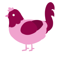 A pink and maroon chicken with a head pattern