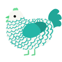 A white and turquoise chicken with a lace pattern