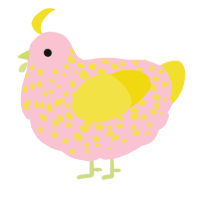 A rose and yellow chicken with a speckle pattern