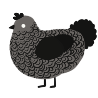 A grey and black chicken with a double-lace pattern