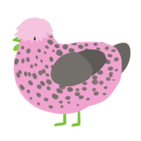 A pink and grey chicken with a speckle pattern