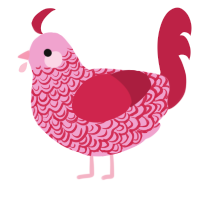 A pink and crimson chicken with a double-lace pattern