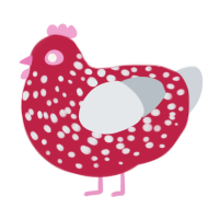 A crimson and mist chicken with a speckle pattern