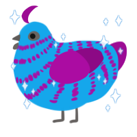 Sparkle, a sky and plum chicken with a bar pattern