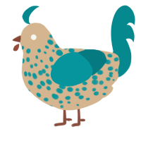 A beige and teal chicken with a speckle pattern