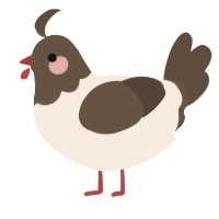 A cream and bark chicken with a head pattern