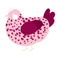 A rose and maroon chicken with a speckle pattern