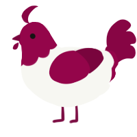 A white and maroon chicken with a head pattern