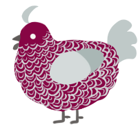 A maroon and silver chicken with a double-lace pattern
