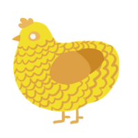 A yellow and orange chicken with a lace pattern
